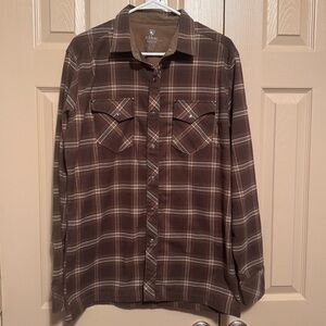 Kuhl Lowdown Pearl Snap Western Shirt Men's Medium Brown Plaid Flannel Cowboy